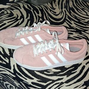 Adidas Women's Blush Pink and White Sneakers